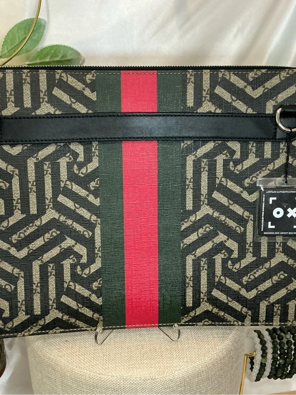 EUC Gucci Black Brown Signature Web Stripe Bee Messenger Clutch